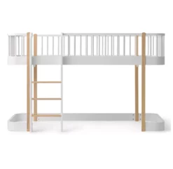 Lit Mezzanine Mi-haut Wood Avec échelle Face - Blanc/Chêne
