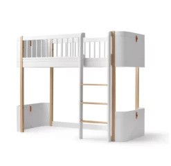 Lit Junior Mezzanine Mi-haut Mini+ Wood - Blanc/Chêne -LES ENFANTS DU DESIGN Soldes 041447 lit mezzanine junior wood mini chene oliver furniture 3 1264x1234
