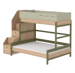 Lit Familial Superposé Escalier Popsicle - Chêne/Kiwi
