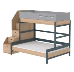 Lit Familial Superposé Escalier Popsicle - Chêne/Blueberry