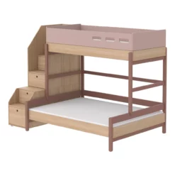 Lit Familial Superposé Escalier Popsicle - Chêne/Cherry