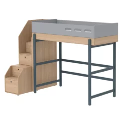 Lit Mezzanine Escalier Popsicle - Chêne/Blueberry