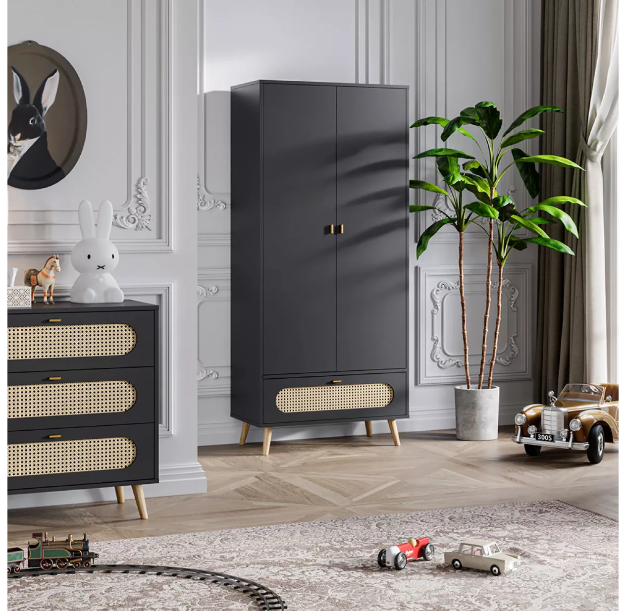 VOX Armoire 2 Portes Canne - Noir 6 VOX Armoire 2 Portes Canne - Noir – Image 4