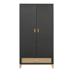 Armoire En Bois Et Cannage Rotin Nami - Noir