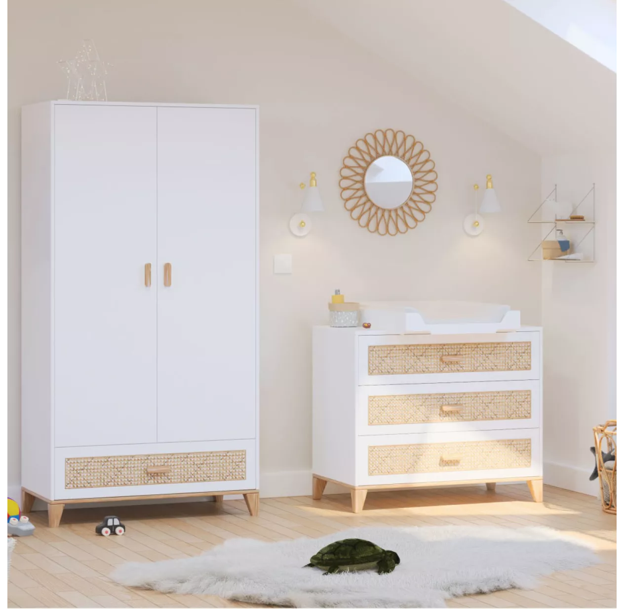 Armoire En Bois Et Cannage Rotin Nami - Blanc 4 Armoire En Bois Et Cannage Rotin Nami - Blanc – Image 2