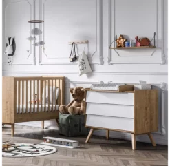 VOX Commode 3 Tiroirs à Langer Vintage - Chêne/Blanc -LES ENFANTS DU DESIGN Soldes commode a langer vintage blanc chene vox 3 1264x1234