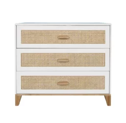 Commode En Bois Et Cannage Rotin Nami - Blanc