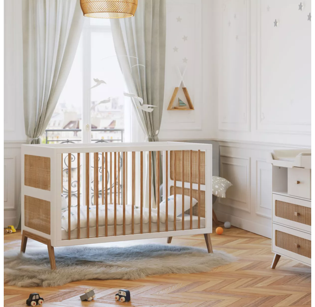 Lit Bébé évolutif Cèdre Et Rotin Marélia 70x140cm - Blanc 4 Lit Bébé évolutif Cèdre Et Rotin Marélia 70x140cm - Blanc – Image 2