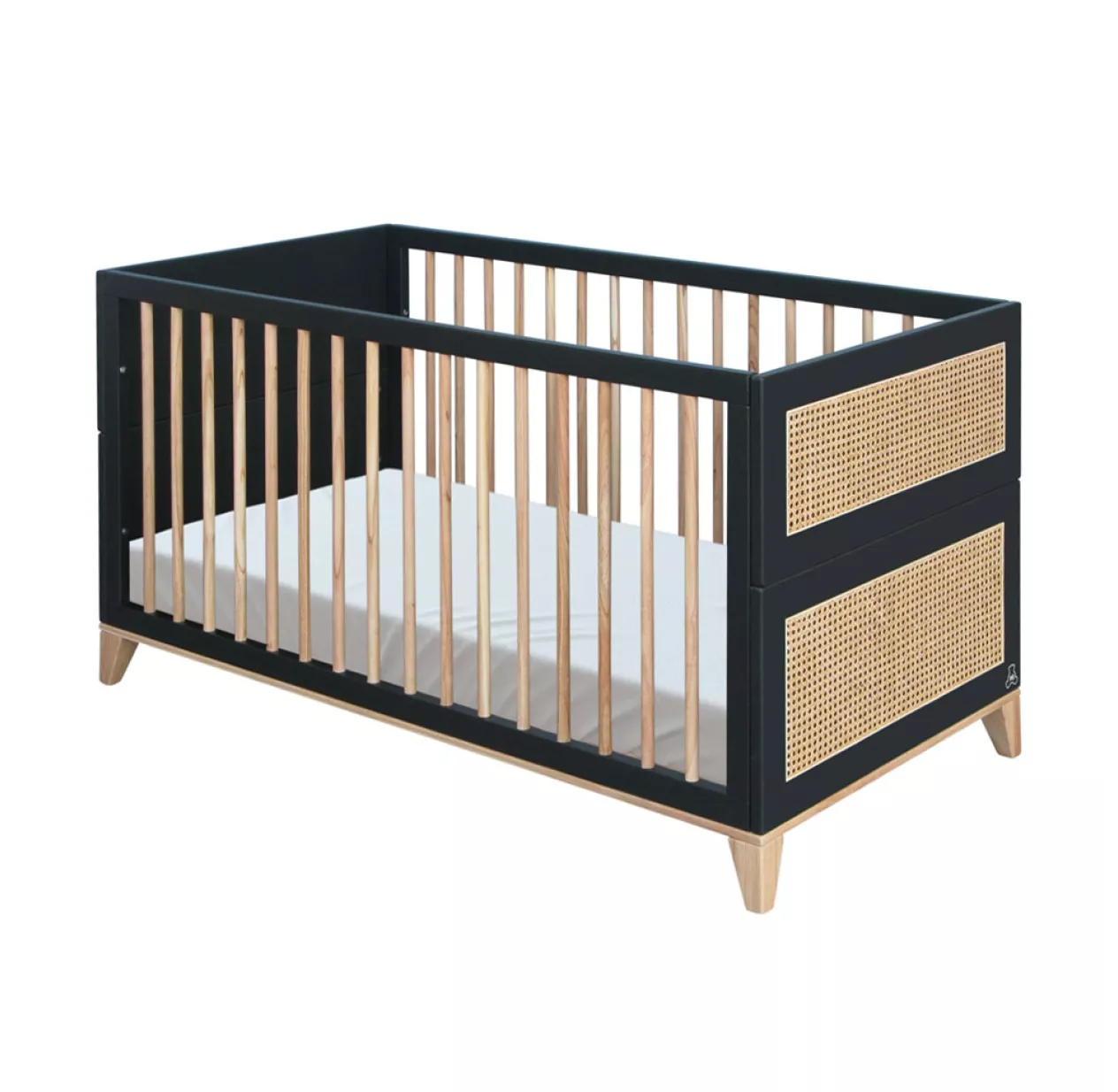 Lit Bébé évolutif Bois Et Cannage Rotin Nami 70x140cm - Noir 3 Lit Bébé évolutif Bois Et Cannage Rotin Nami 70x140cm - Noir