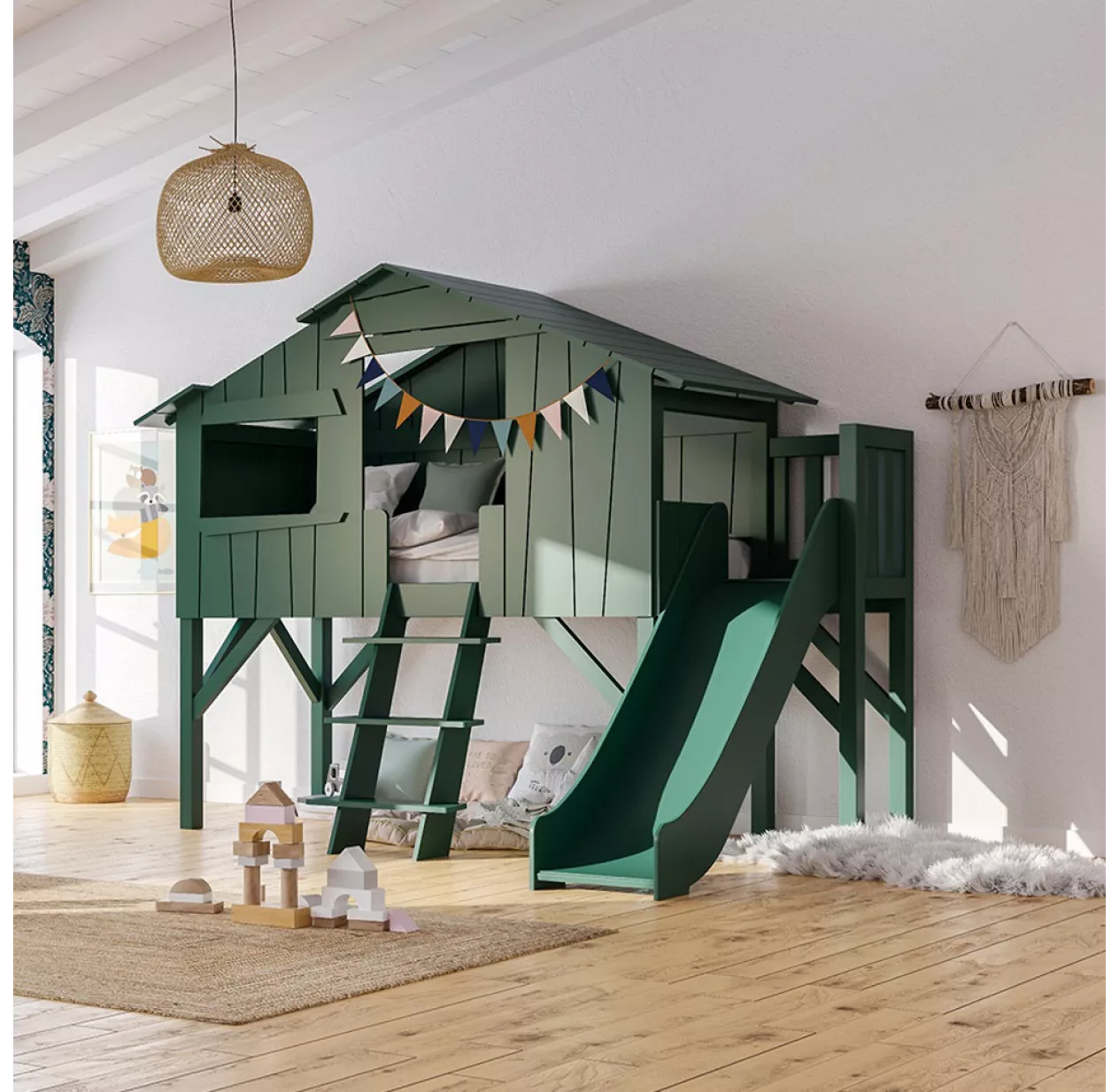 Lit Cabane Et Toboggan Plateforme - Gris Ciment 4 Lit Cabane Et Toboggan Plateforme - Gris Ciment – Image 2