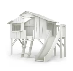 Lit Cabane Et Toboggan Plateforme - Gris Perle