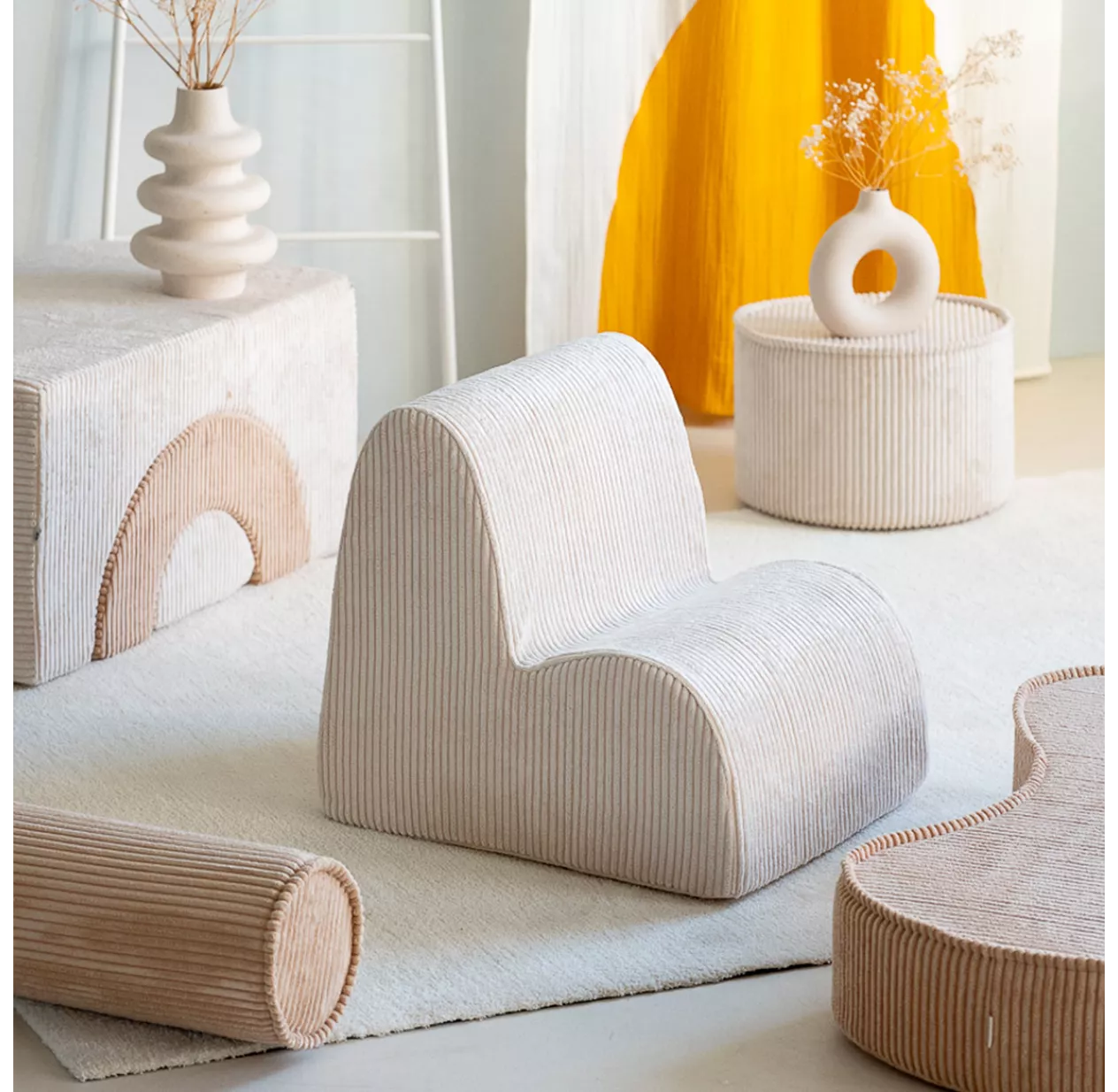 Pouf En Velours Côtelé - Beige 4 Pouf En Velours Côtelé - Beige – Image 2